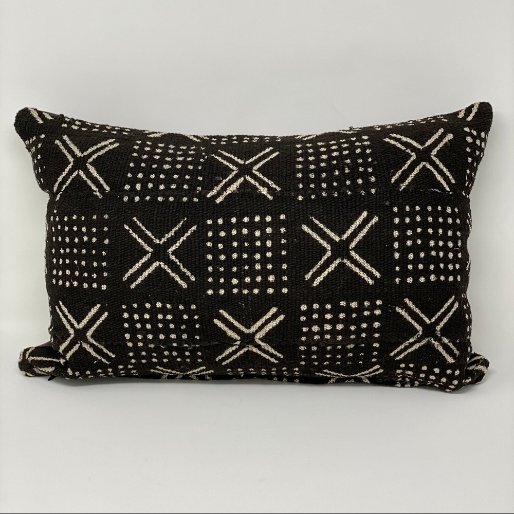 Mudcloth and Leather Pillow Cover